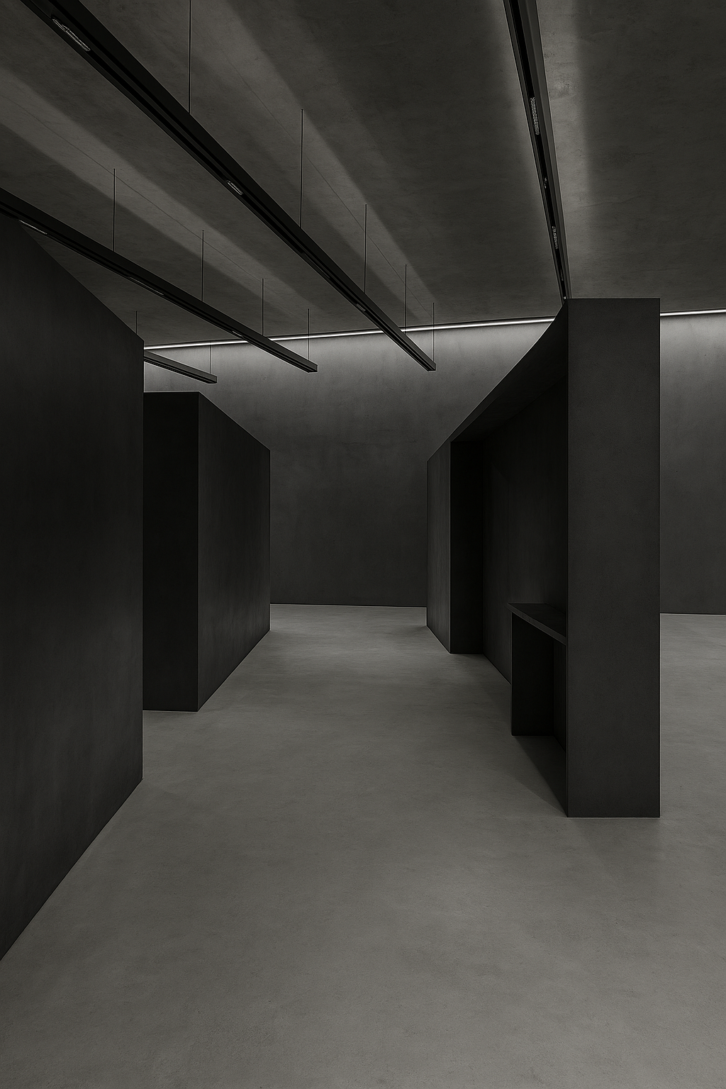 Minimalist architectural interior with stark geometric contrasts